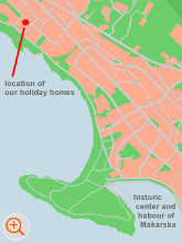 map of Makarska with the location of our holiday homes